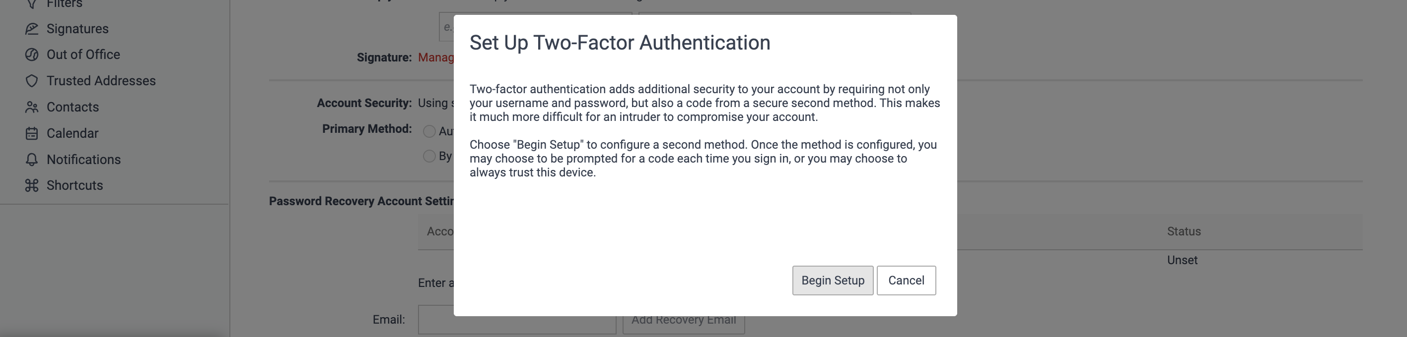 2fa begin setup