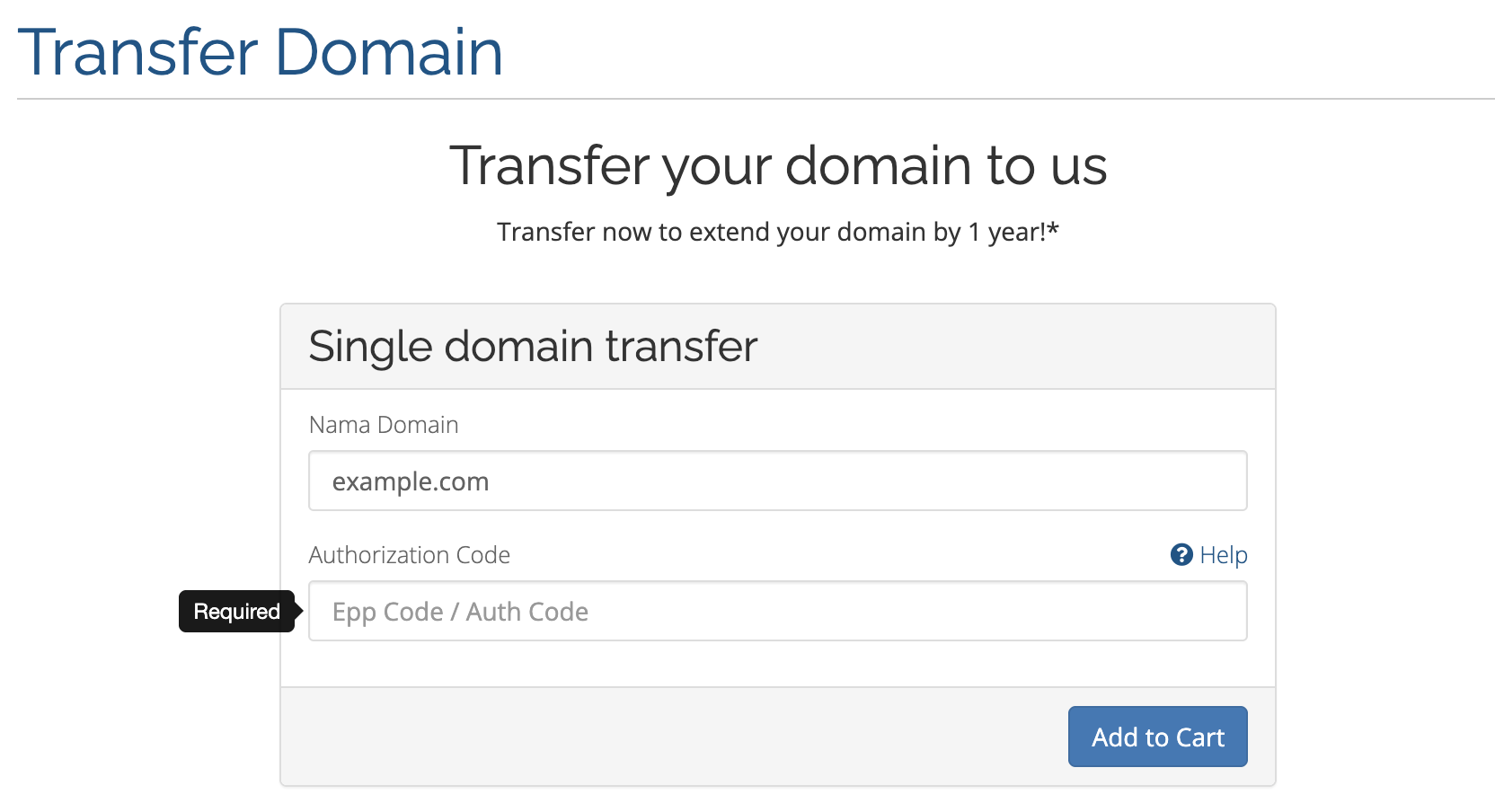 Formulir transfer domain