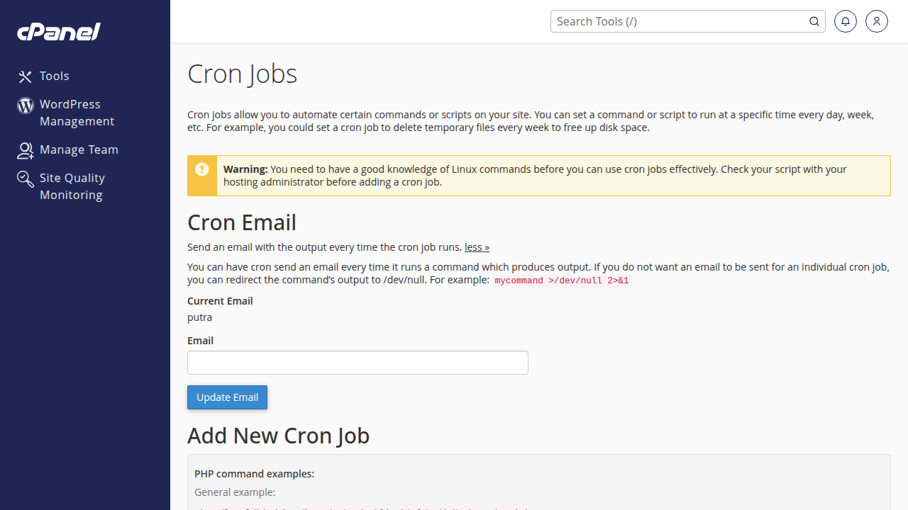 Halaman Cron Jobs