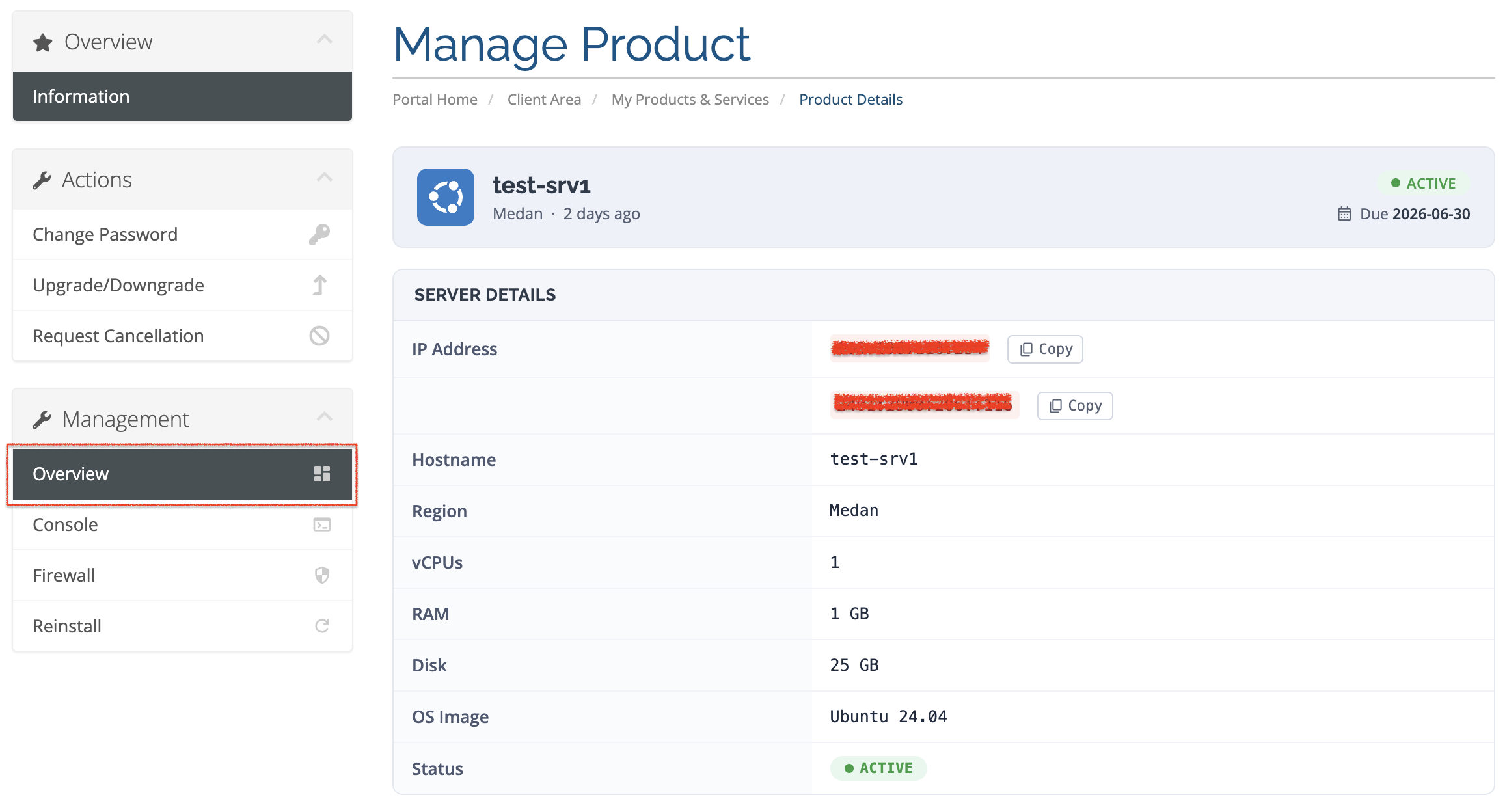 Halaman Detail Server Cloud VPS