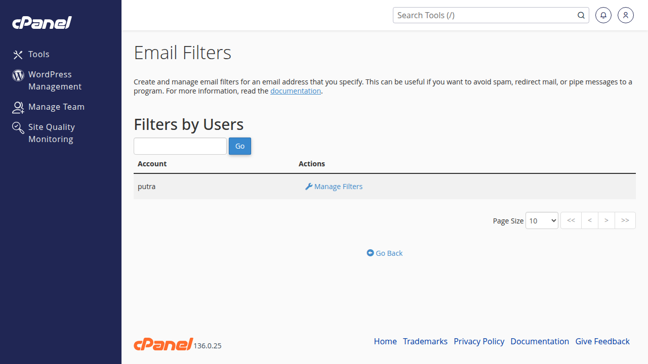 Halaman Email Filters
