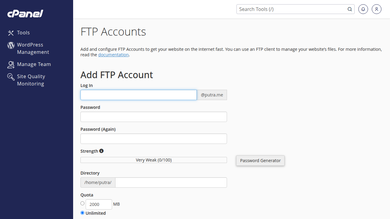 Halaman FTP Accounts