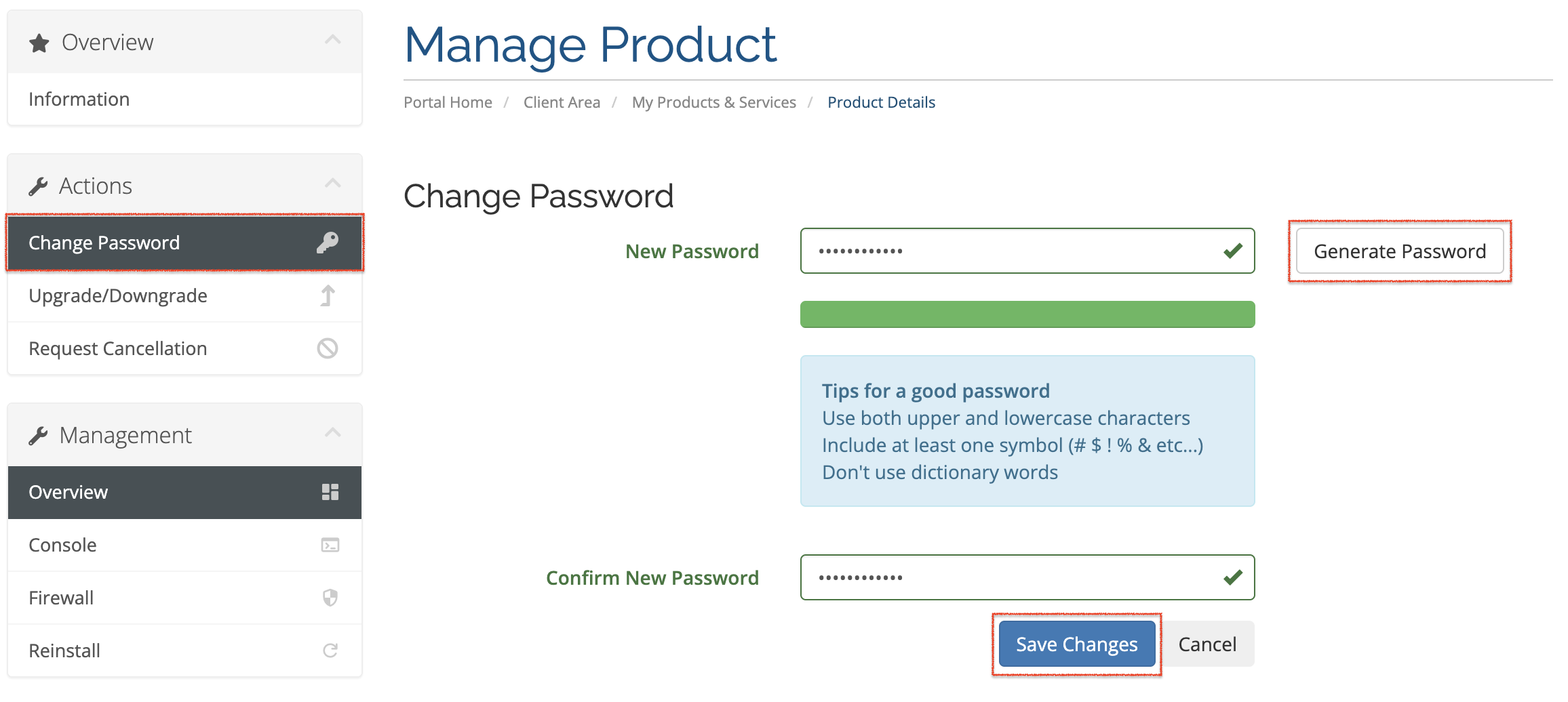 Halaman Ganti Password Cloud VPS
