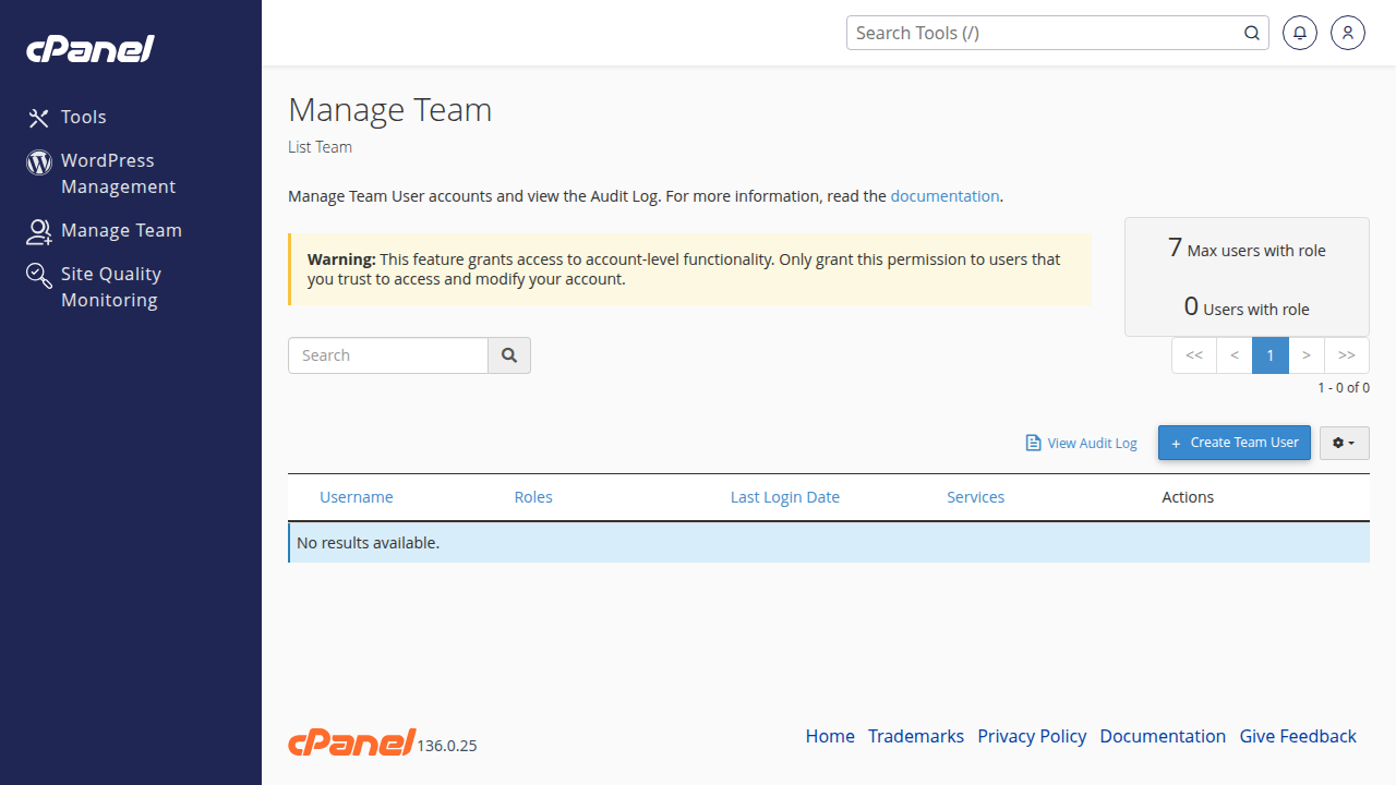 Halaman Manage Team