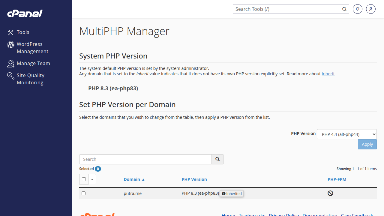 Halaman MultiPHP Manager