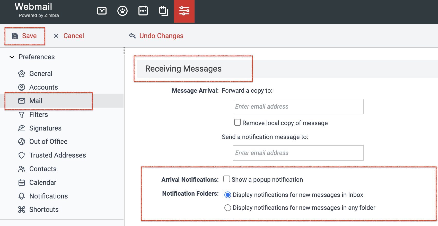 Halaman Mail Notifications