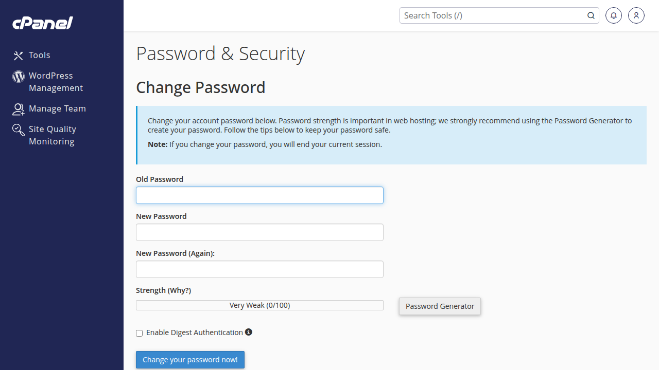 Halaman Password &amp; Security