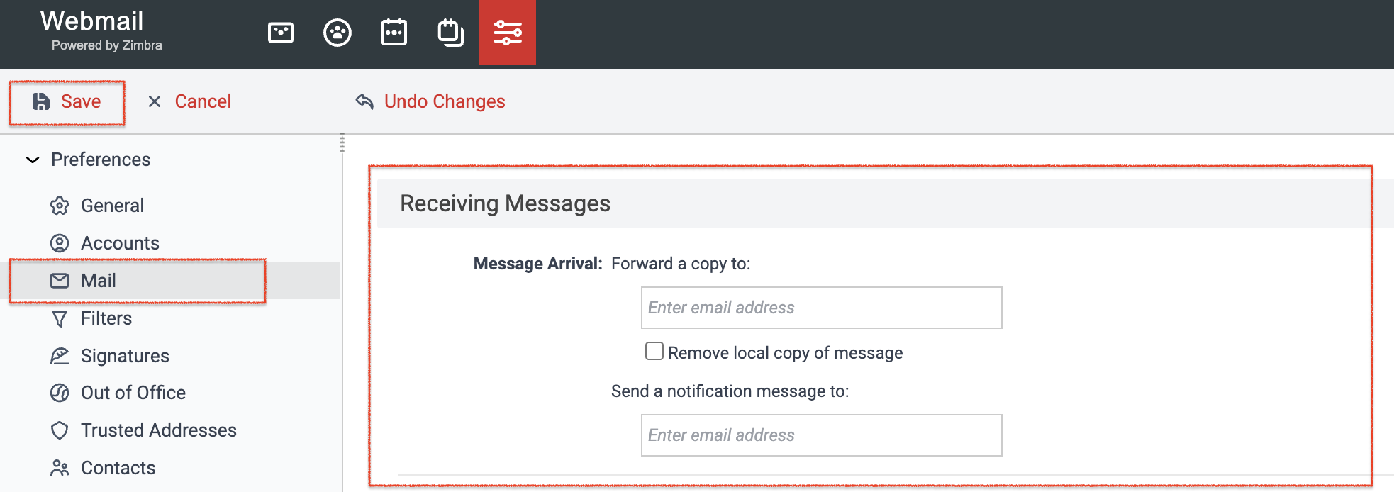 Pengaturan penerusan email