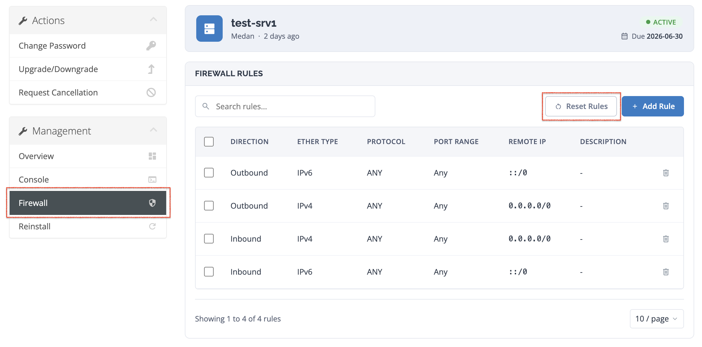 Halaman Reset Firewall