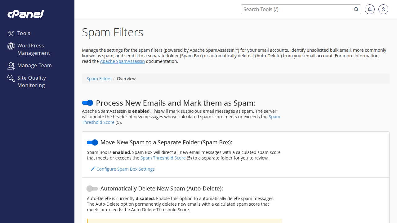 Halaman Spam Filter