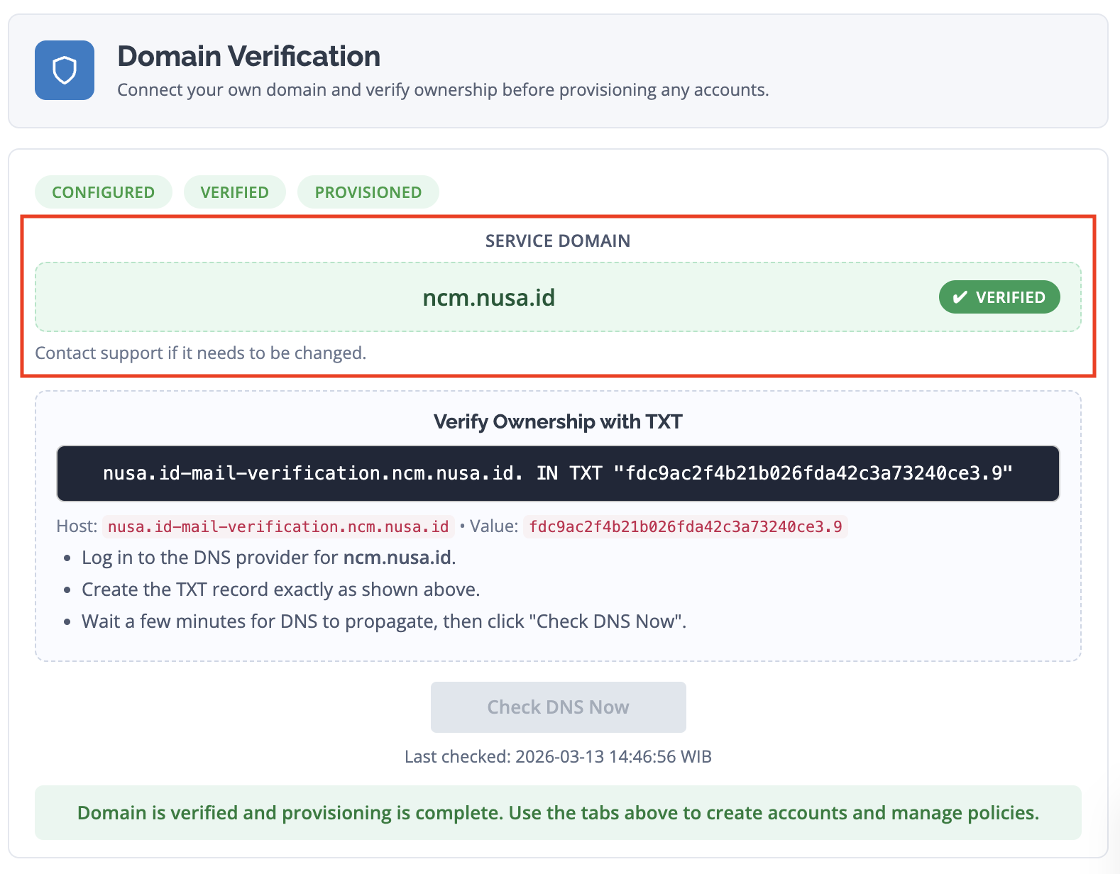 Domain verification