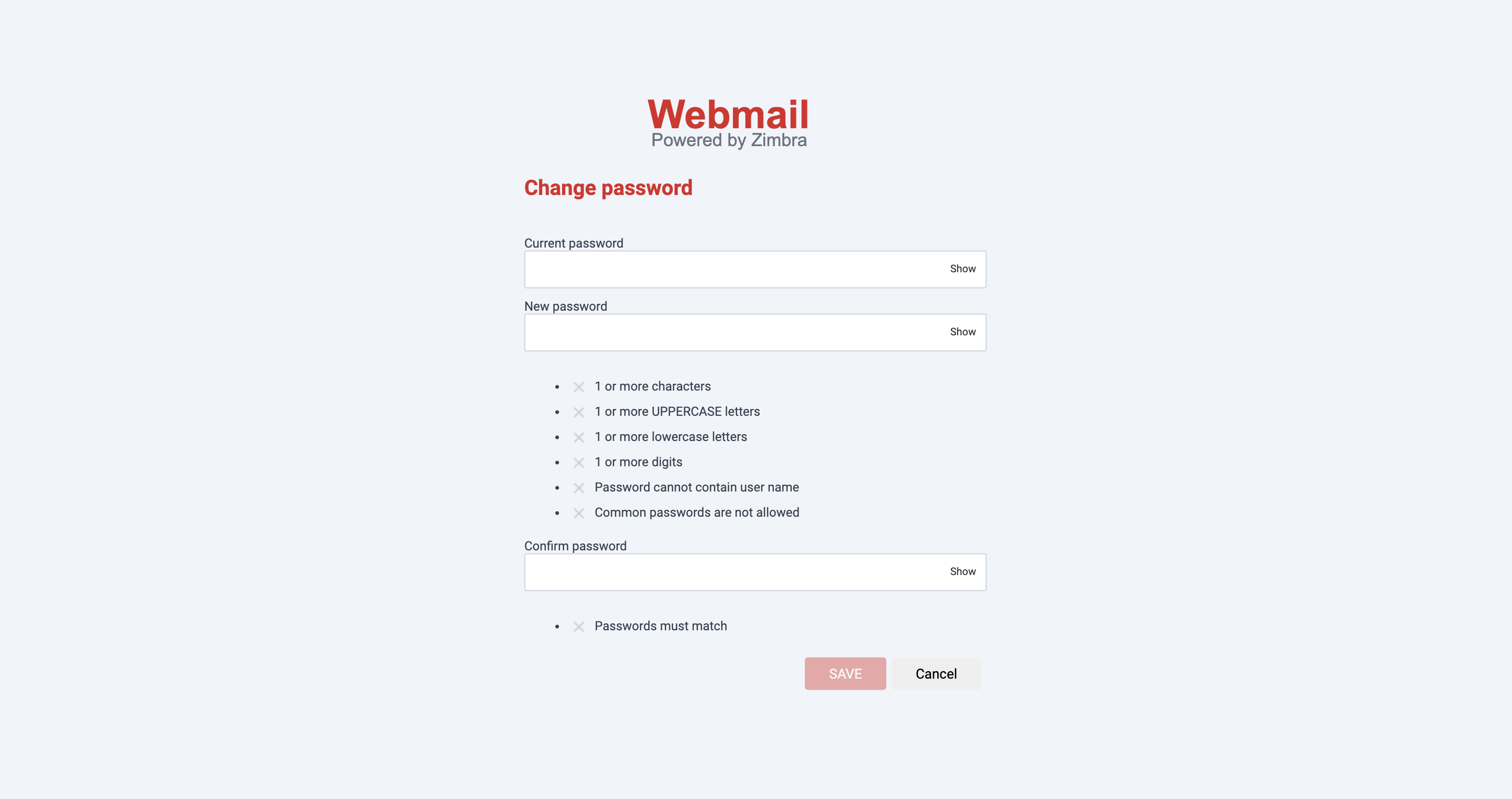 Menu Change Password Confirmation