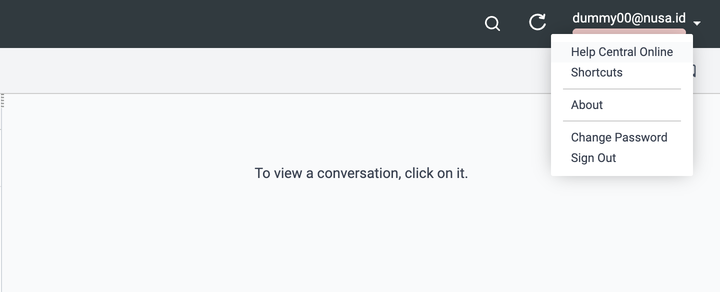 Menu pengguna webmail