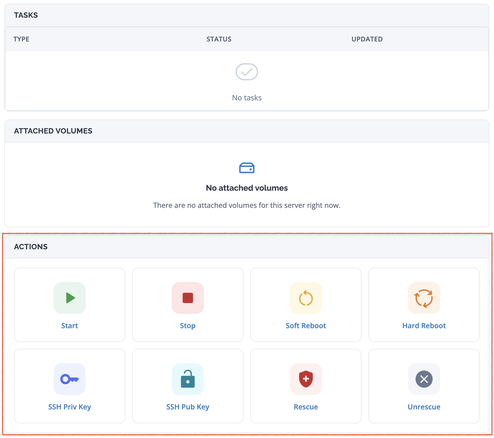 Panel Actions Cloud VPS