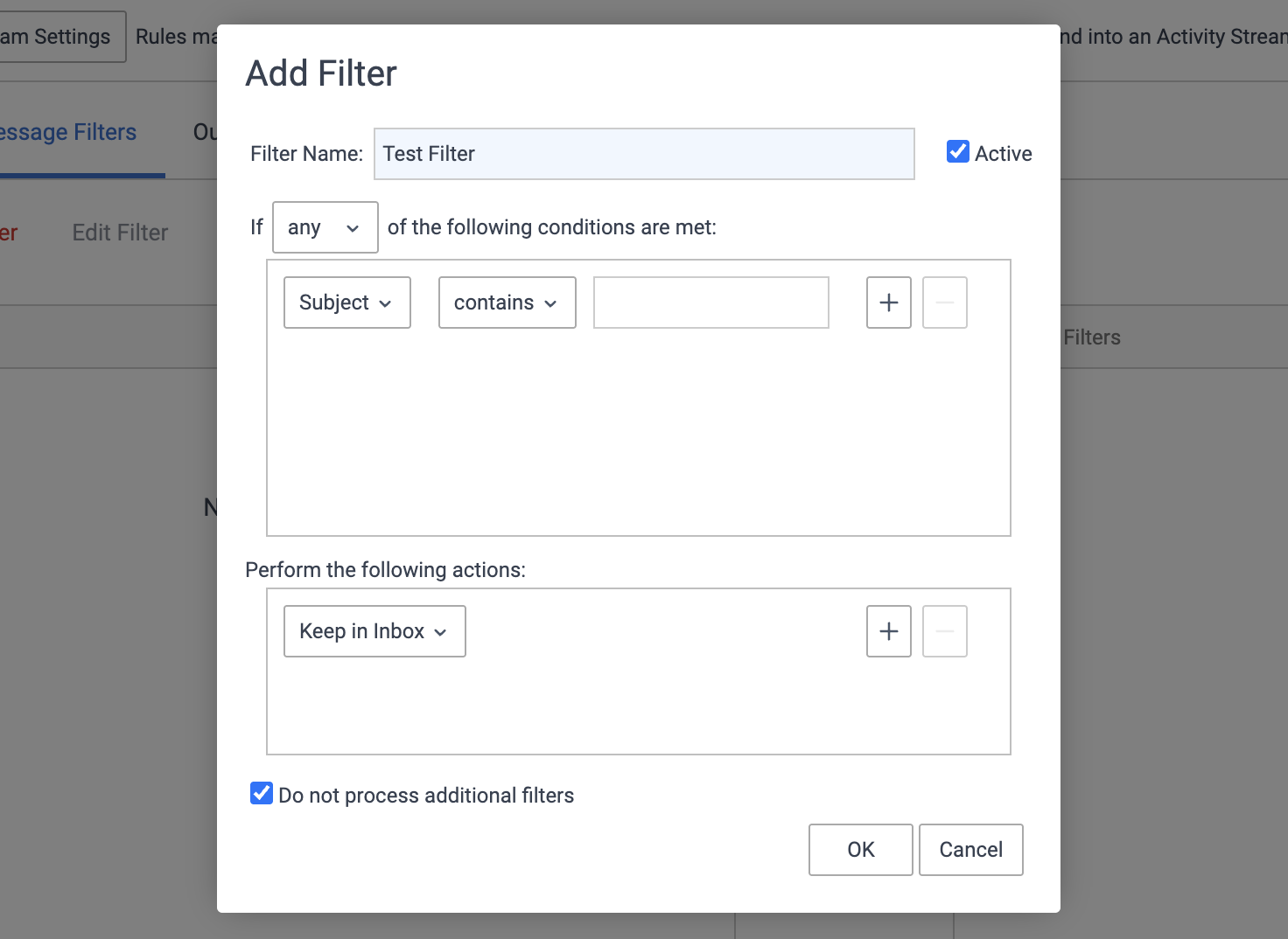 Dialog pembuatan filter baru