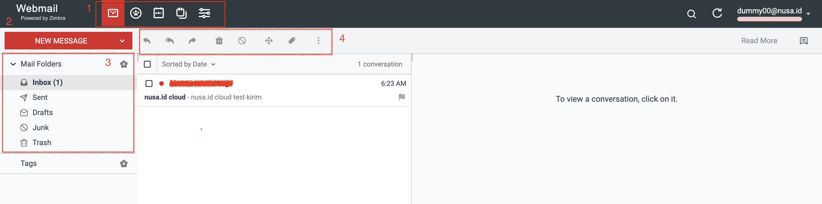 Tampilan utama webmail setelah login
