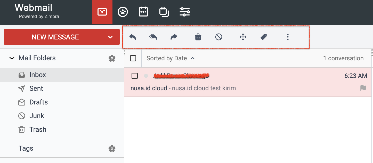 Toolbar aksi email